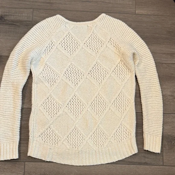 American Eagle Outfitters Cream Open-Knit Diamond Crewneck Sweater - Picture 6 of 9